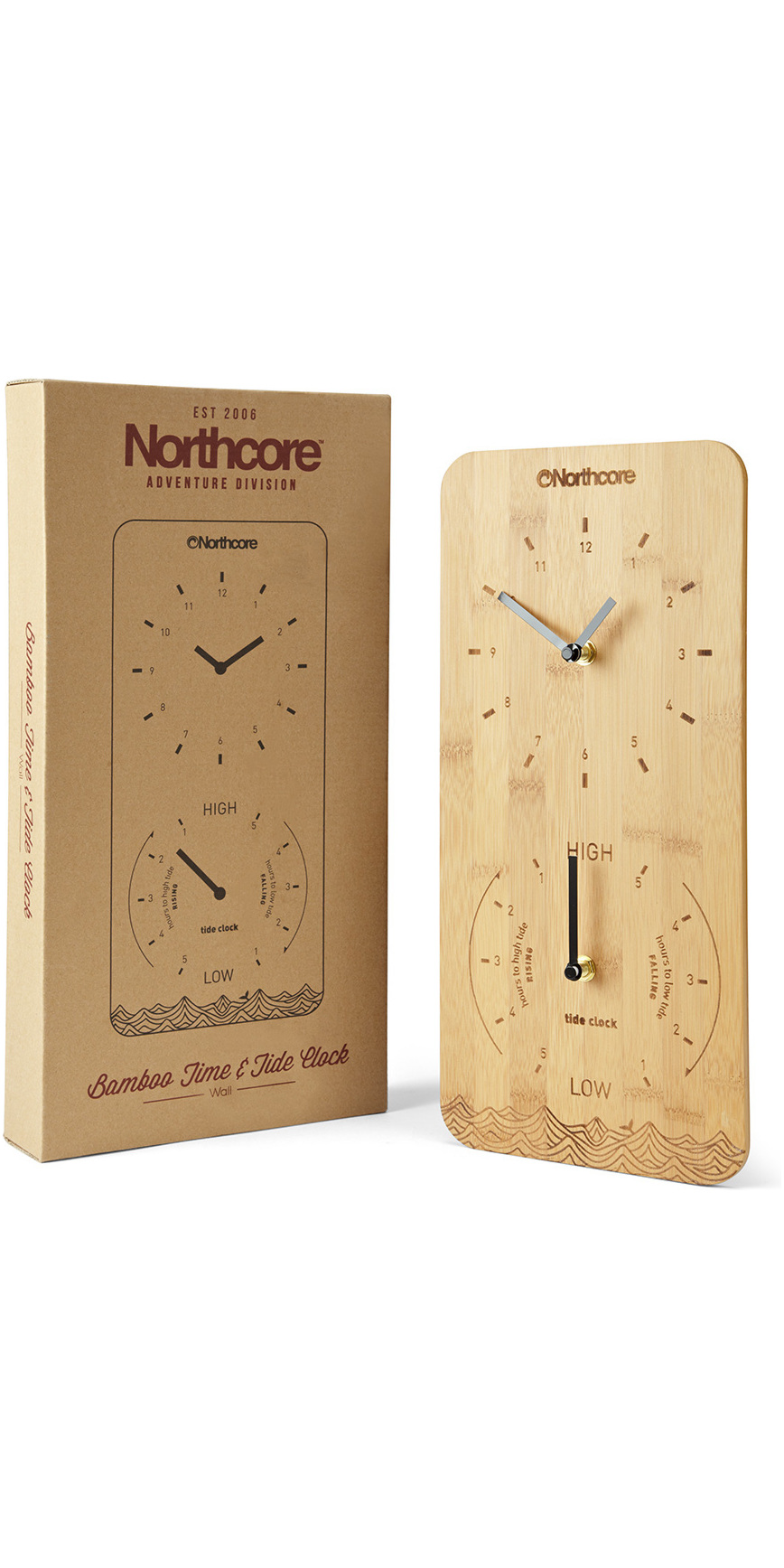 2025 Northcore Wall Mounted Bamboo Time & Tide Clock Portrait NOCO088D